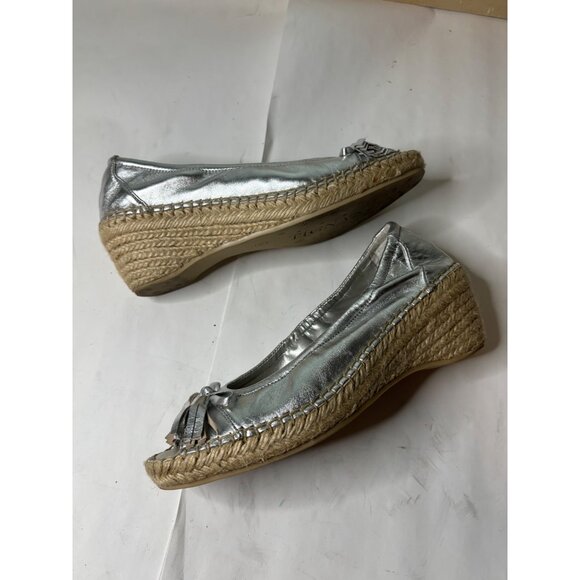Tignanello TGNAIF3 Wedge Espadrilles Tan Silver Size 6.5M Peep Toe Comfort - Picture 4 of 10